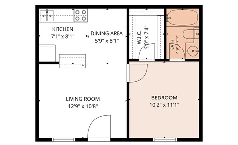 1 Bedroom Apartment floor plan at Oakwood Crest Apartments in Euless, TX — 1 bed · 1 bath, 550 sq ft